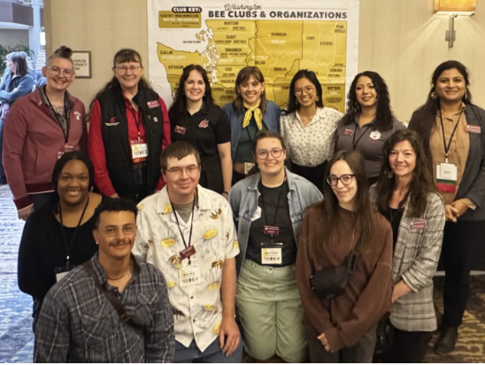 WSU Group Photo at the 2025 WASBA Conference. Top row left to right: Dr. Rae Olsson, Wendy Sue Wheeler, Bri Price, Molly Quade, Joey Rosario, Jenifer Silva, Dr. Priya Chakrabarti; bottom row left to right: Dr. Brittny Jones, Taydin Macon, Riley Reed, Janae Becher, McKaela Hobday, Dr. Tracey Peters 